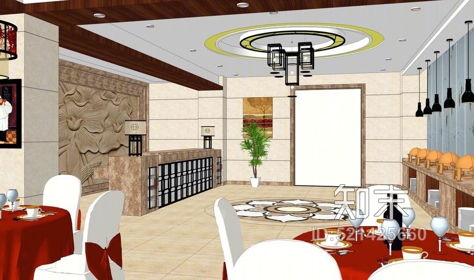 中式餐厅室内设计SU模型下载【ID:521425660】