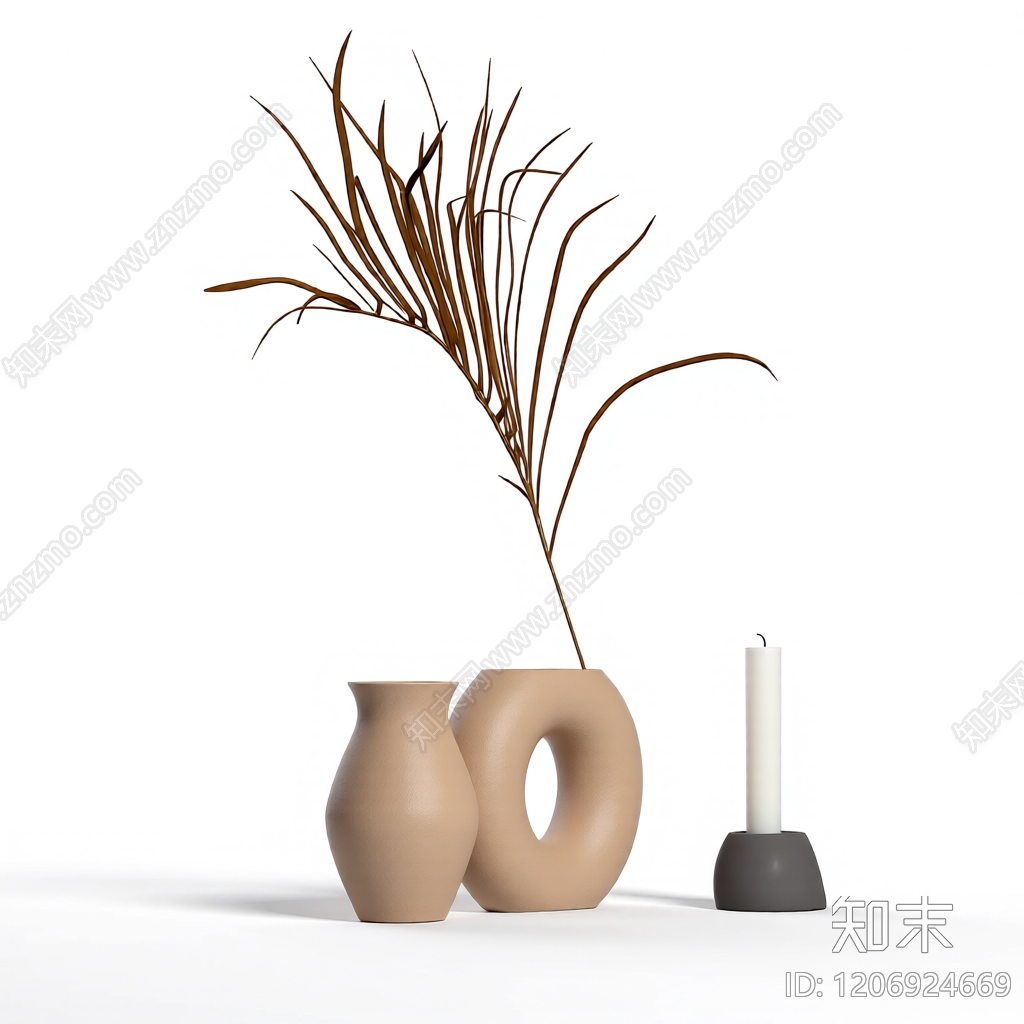 花瓶与植物组合装饰3D模型下载【ID:1206924669】