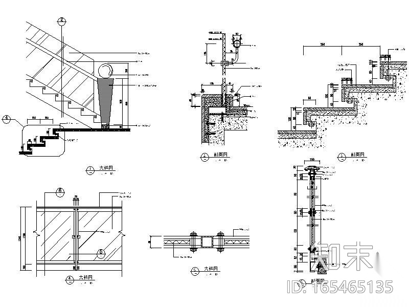 剧院楼梯玻璃栏杆详图cad施工图下载【ID:165465135】