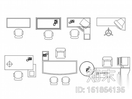 现代各式办公桌CAD图块施工图下载【ID:161864136】