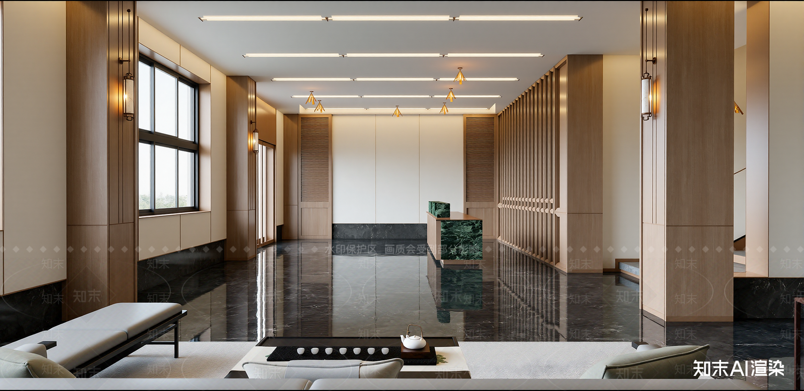 新中式酒店大堂SU模型下载【ID:1215992249】