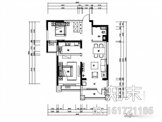 地中海风格两居室样板装修图cad施工图下载【ID:161721186】