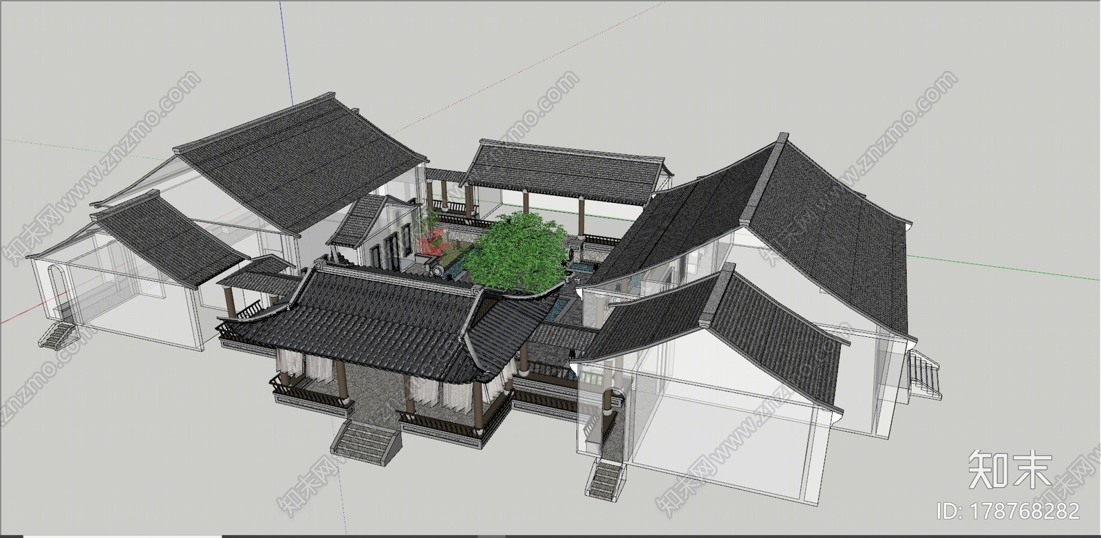 中式古建四合院SU模型下载【ID:178768282】