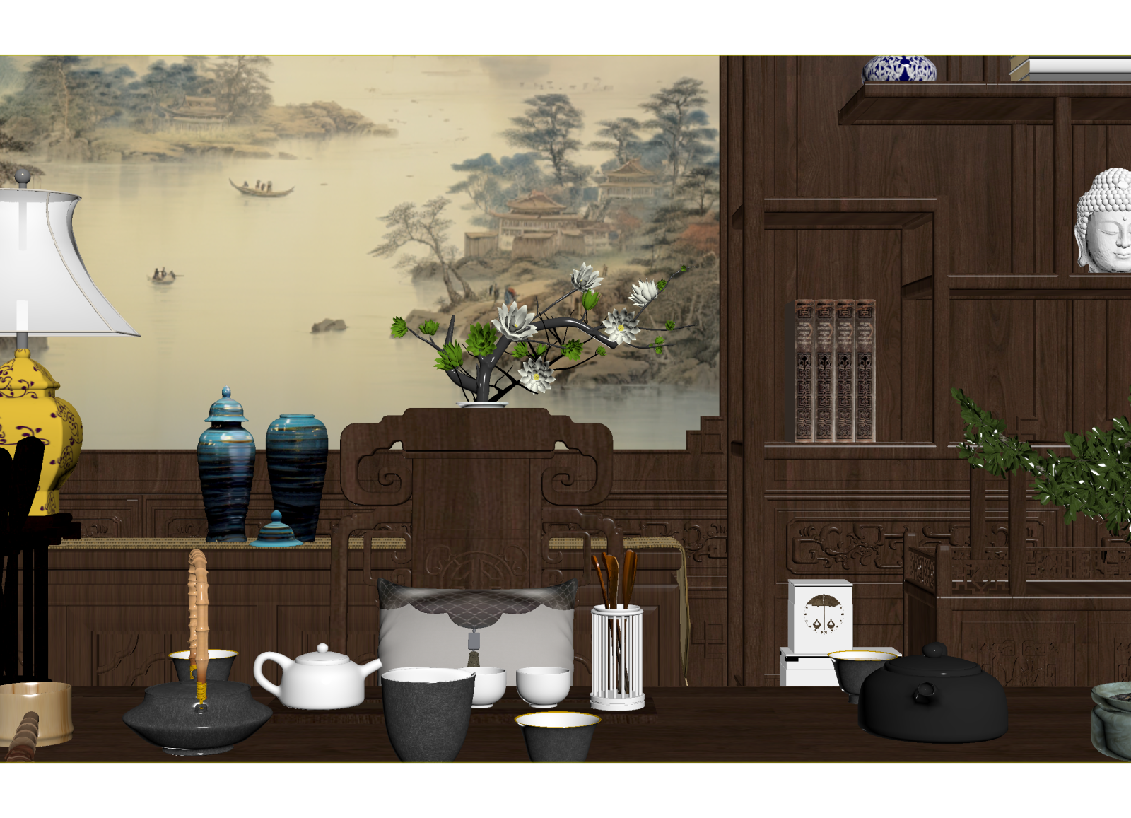 中式茶室3D模型下载【ID:1214816086】
