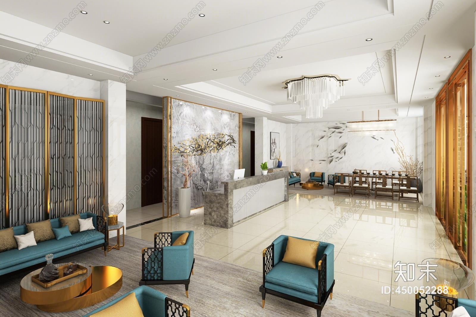 新中式宾馆大厅3D模型下载【ID:450052288】