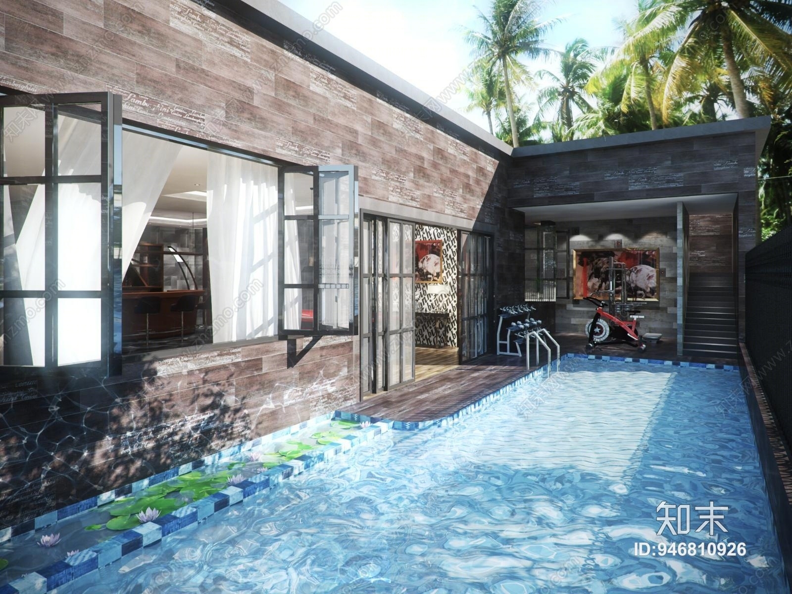 现代室外休闲游泳池3D模型下载【ID:946810926】