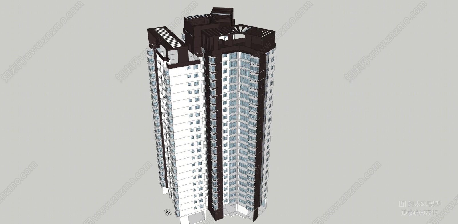 现代风格高层住宅SU模型下载【ID:243007717】