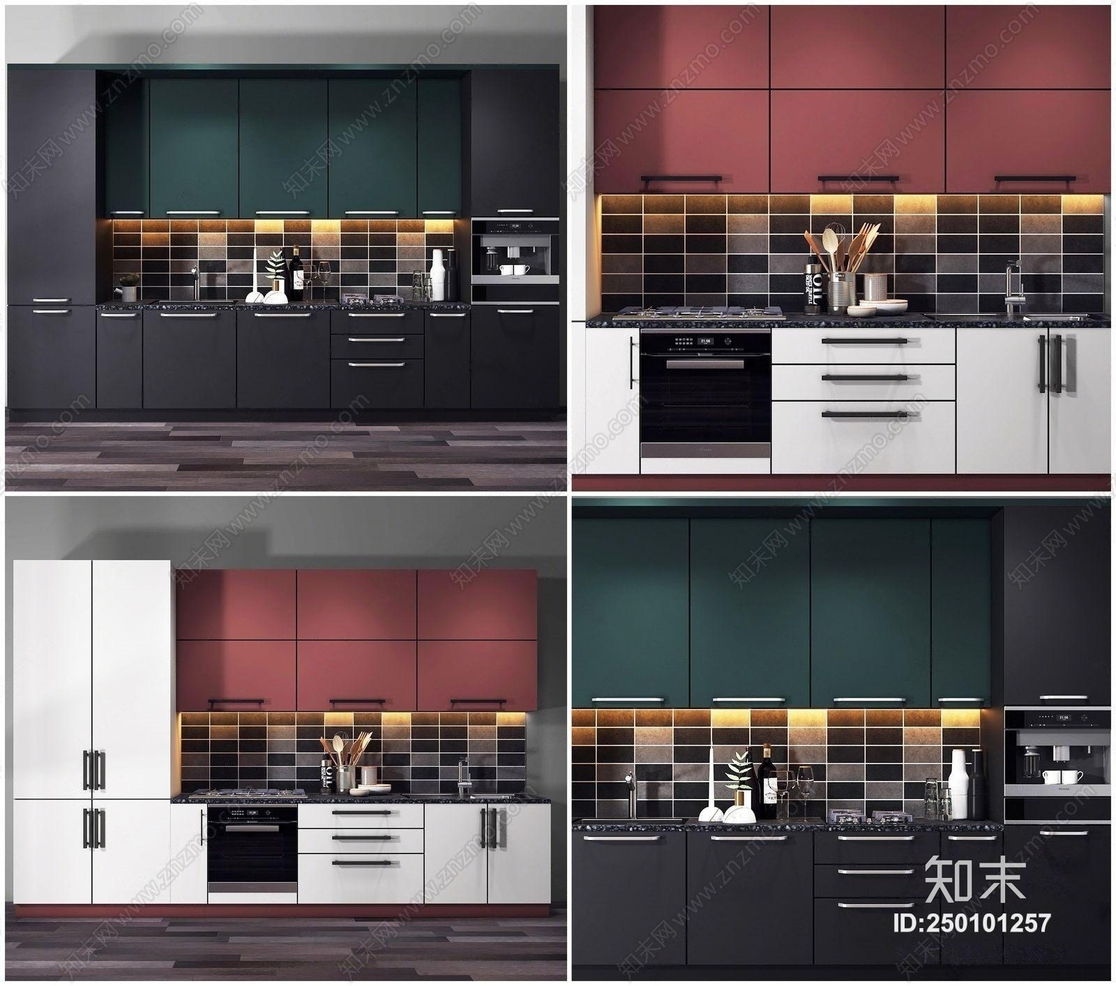 北欧厨柜组合3D模型下载【ID:250101257】