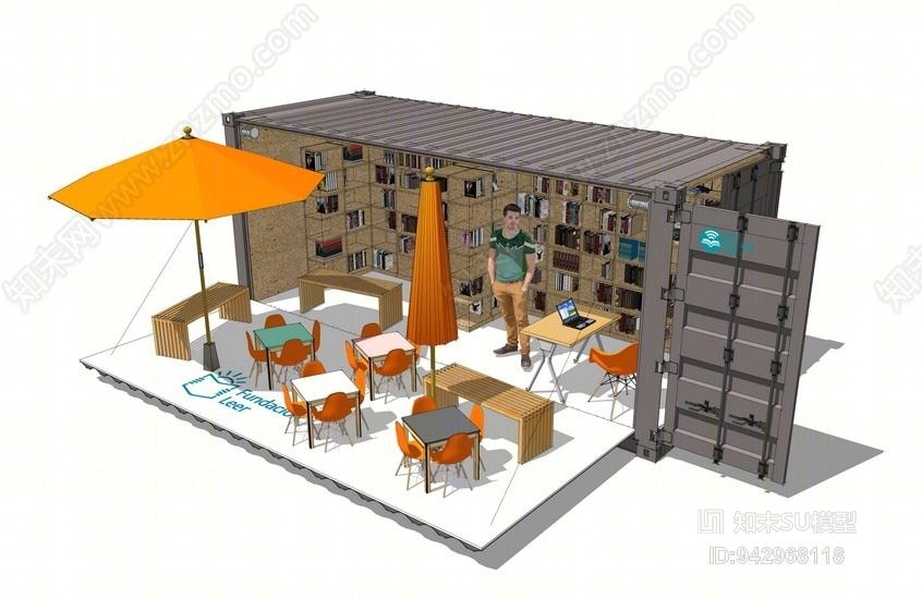 现代集装箱展示书店SU模型下载【ID:942968118】