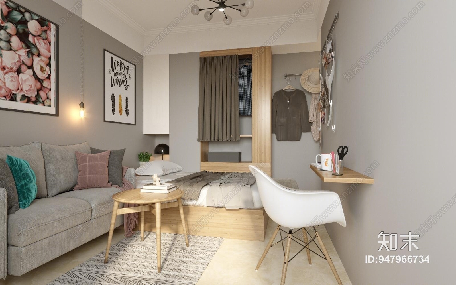 北欧小户型单身公寓3D模型下载【ID:947966734】