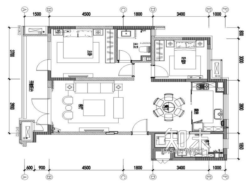 88㎡二室二厅精装刚需户型施工图施工图下载【ID:546709737】