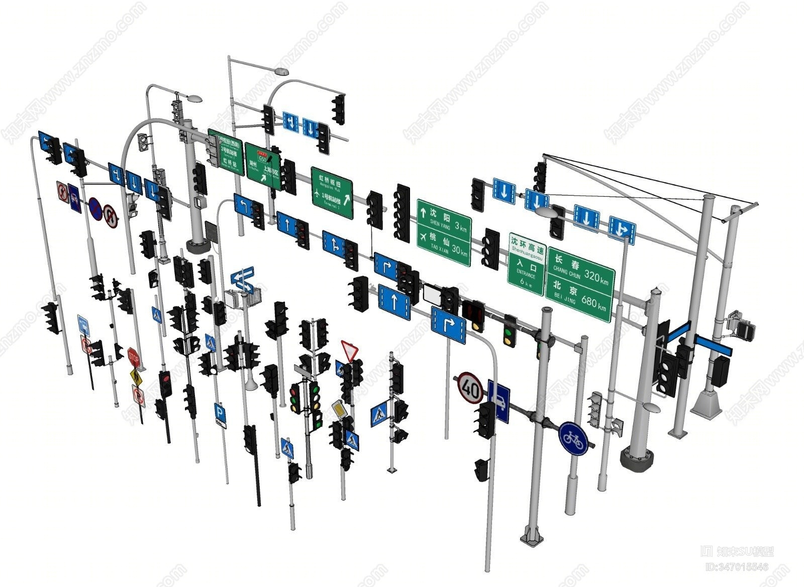 现代道路交通指示牌SU模型下载【ID:347015546】