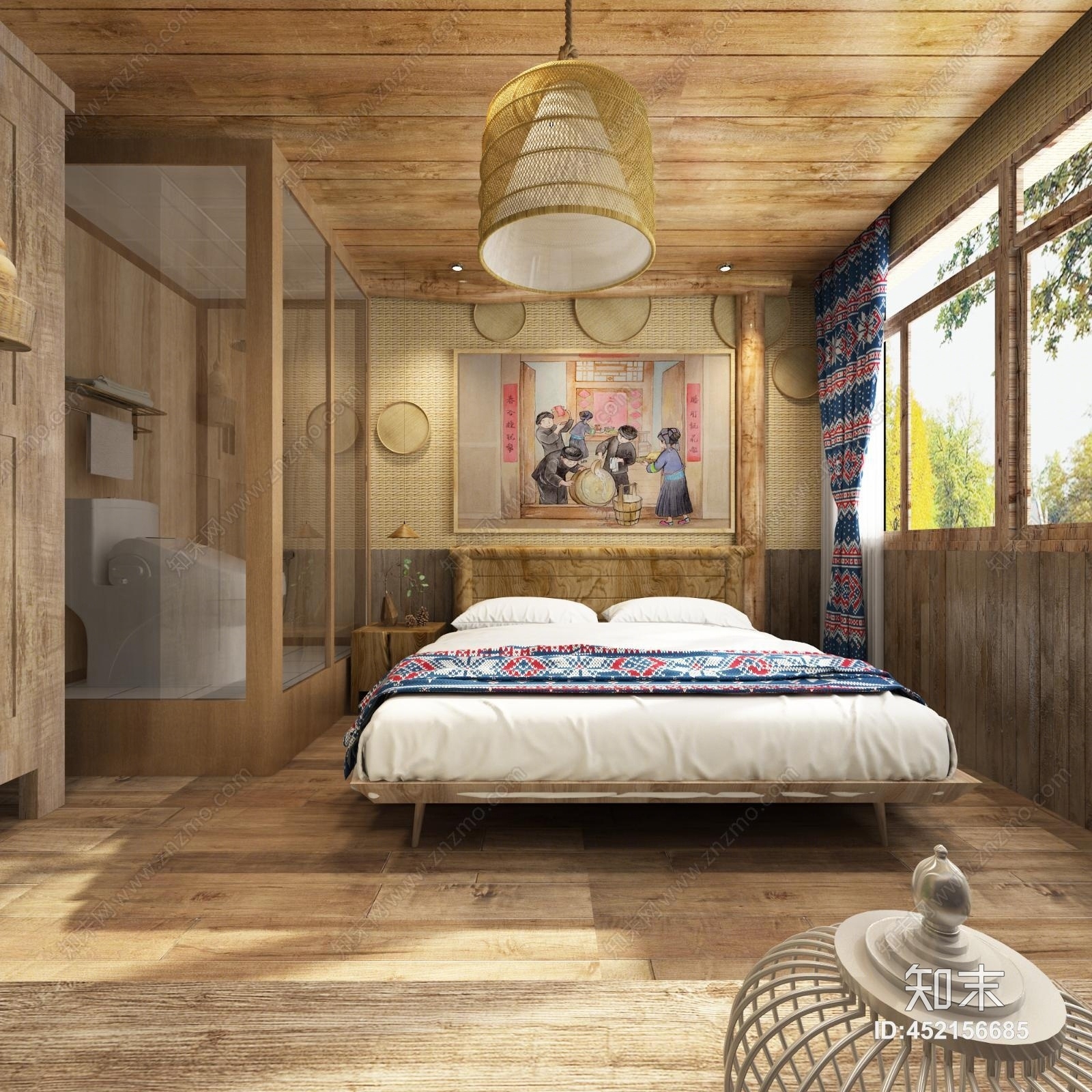 中式名宿酒店客房3D模型下载【ID:452156685】