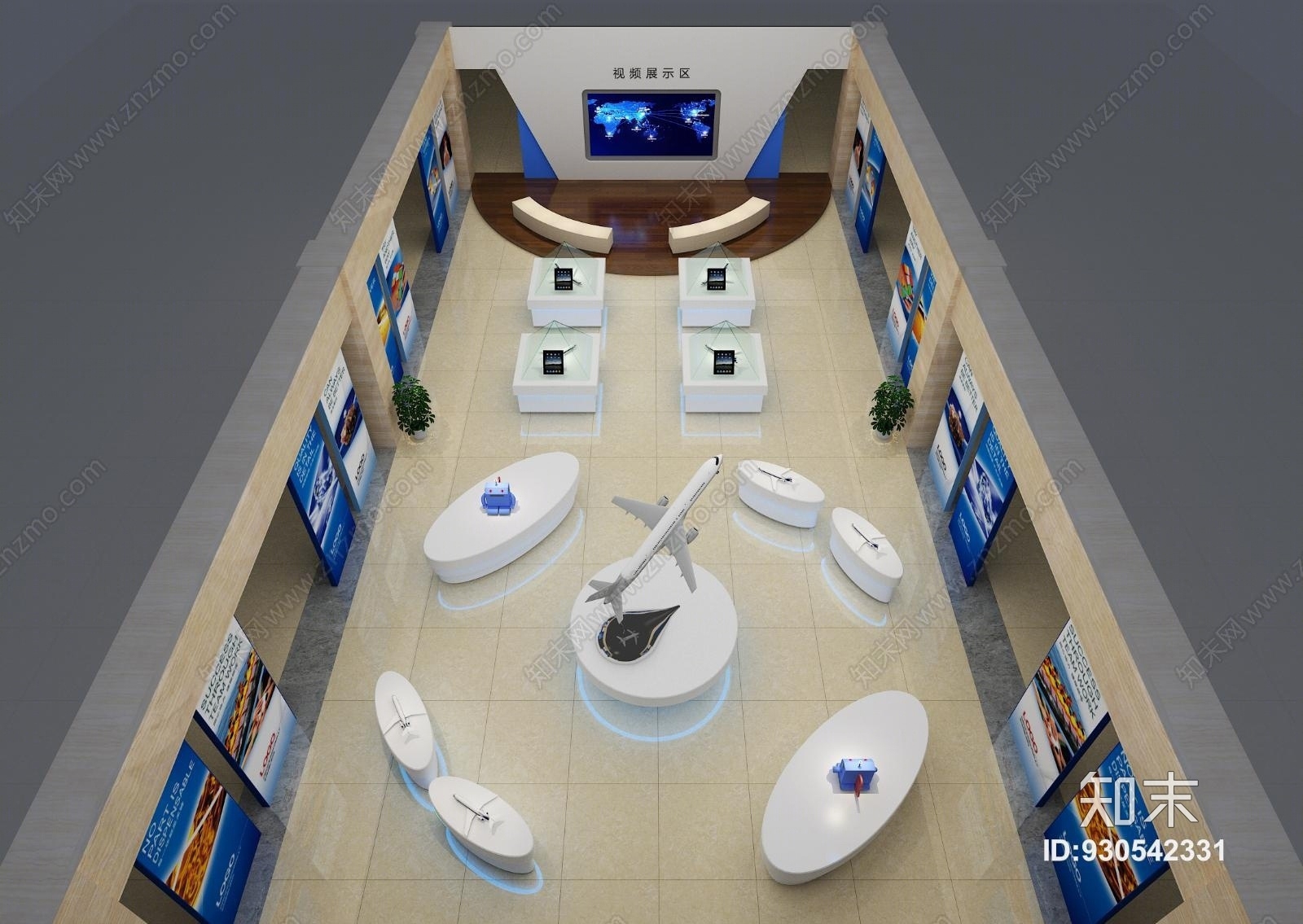 现代飞机场展厅鸟瞰3D模型下载【ID:930542331】