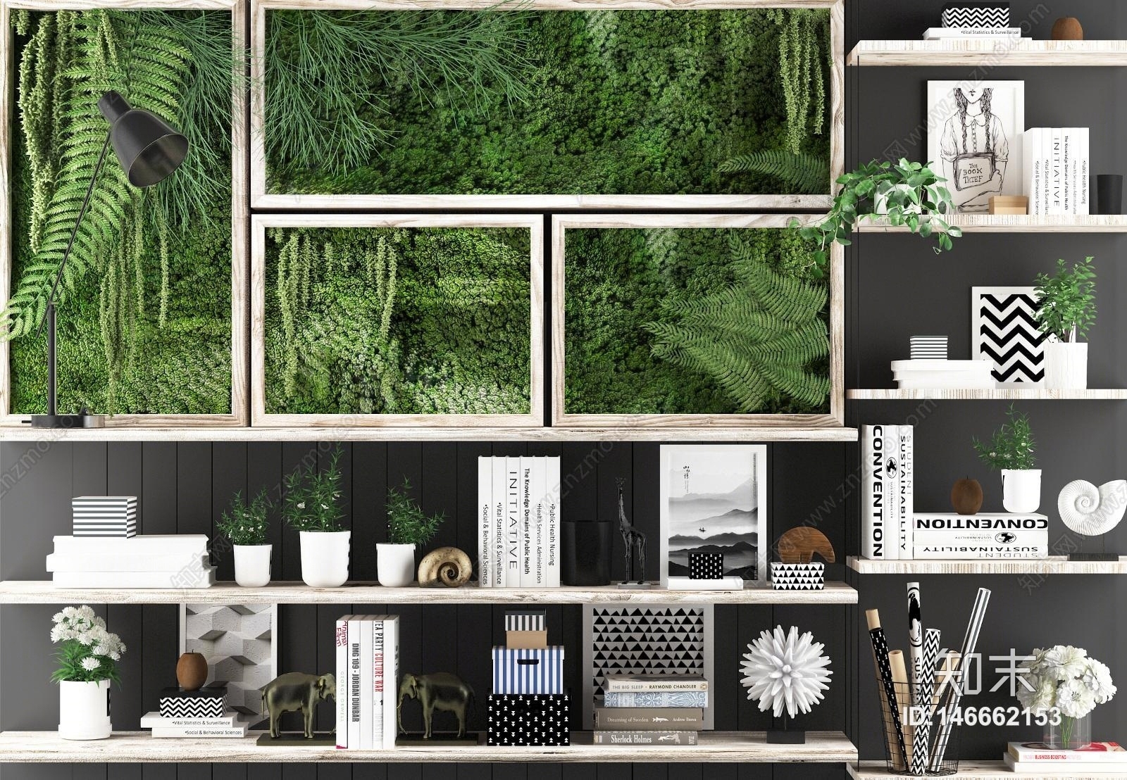 北欧绿植墙3D模型下载【ID:146662153】