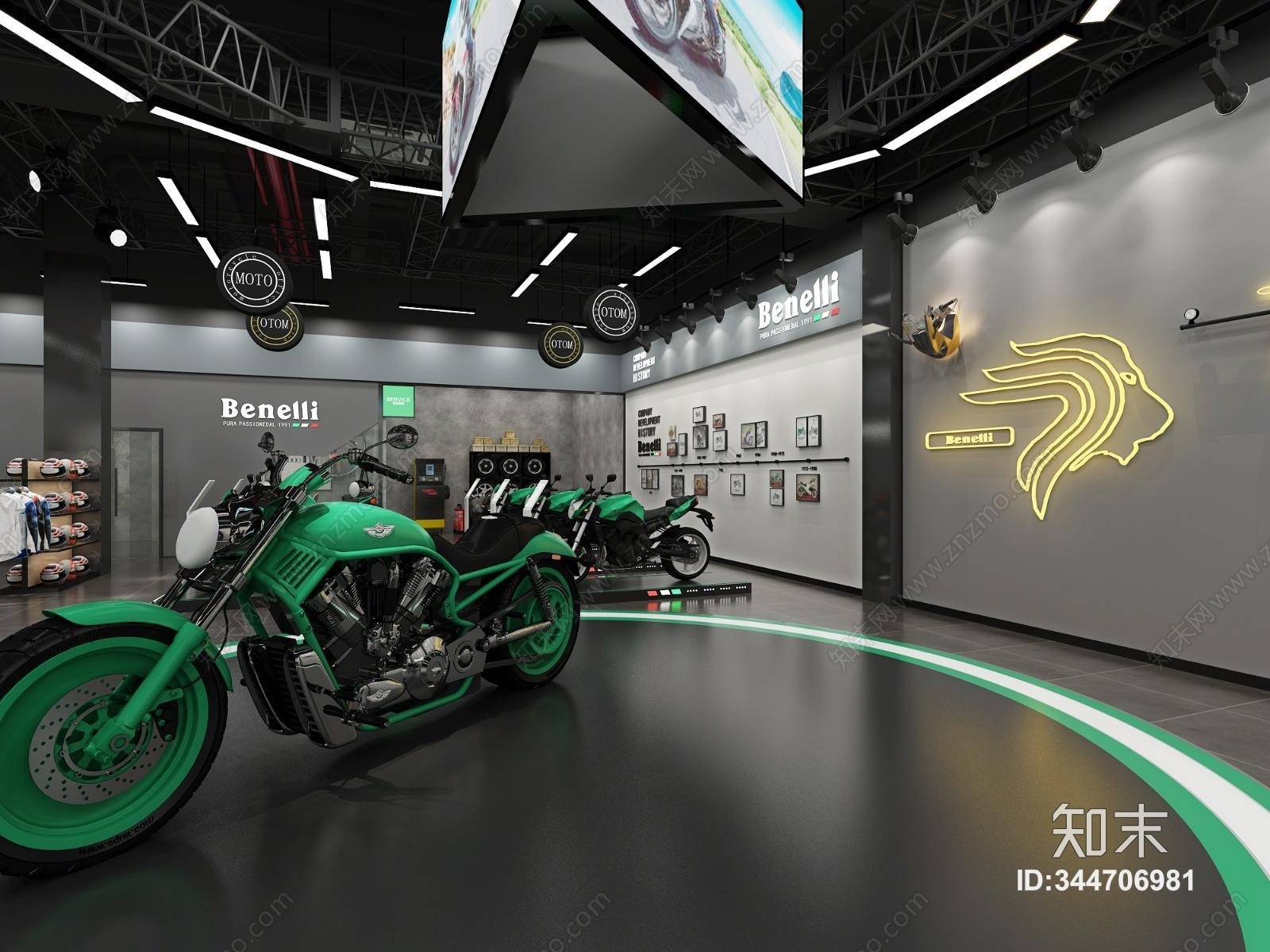 工业风哈雷摩托专卖店3D模型下载【ID:344706981】