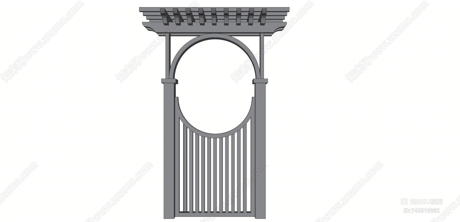美式烟灰色花拱门SU模型下载【ID:745510662】