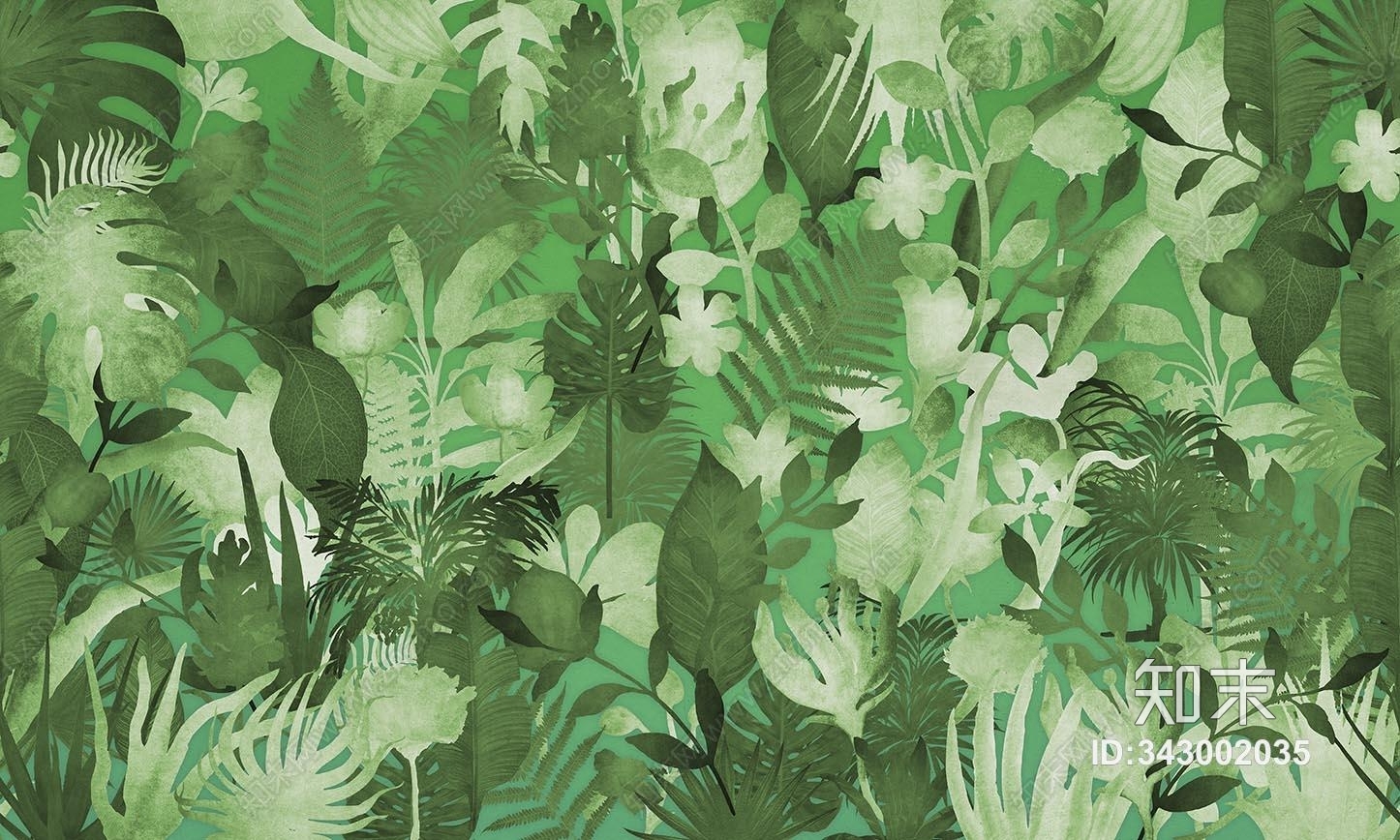 绿色清新叶子装饰壁画壁纸贴图下载【ID:343002035】
