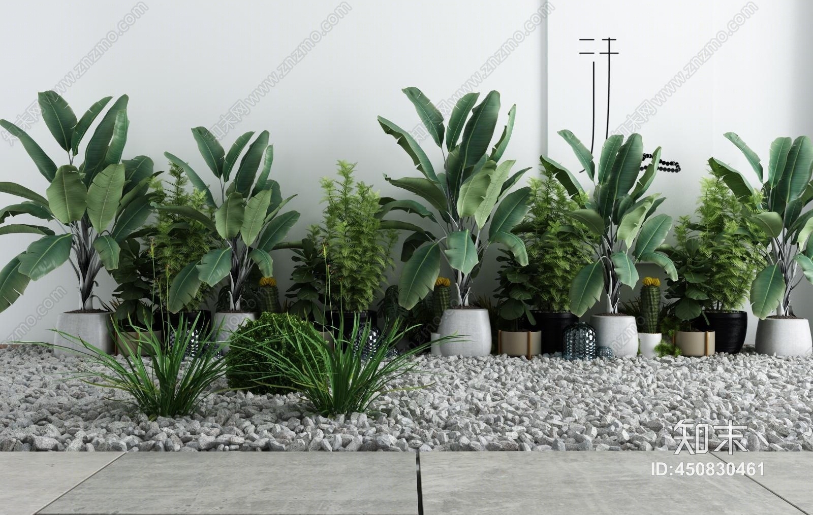 新中式绿植景观小品3D模型下载【ID:450830461】