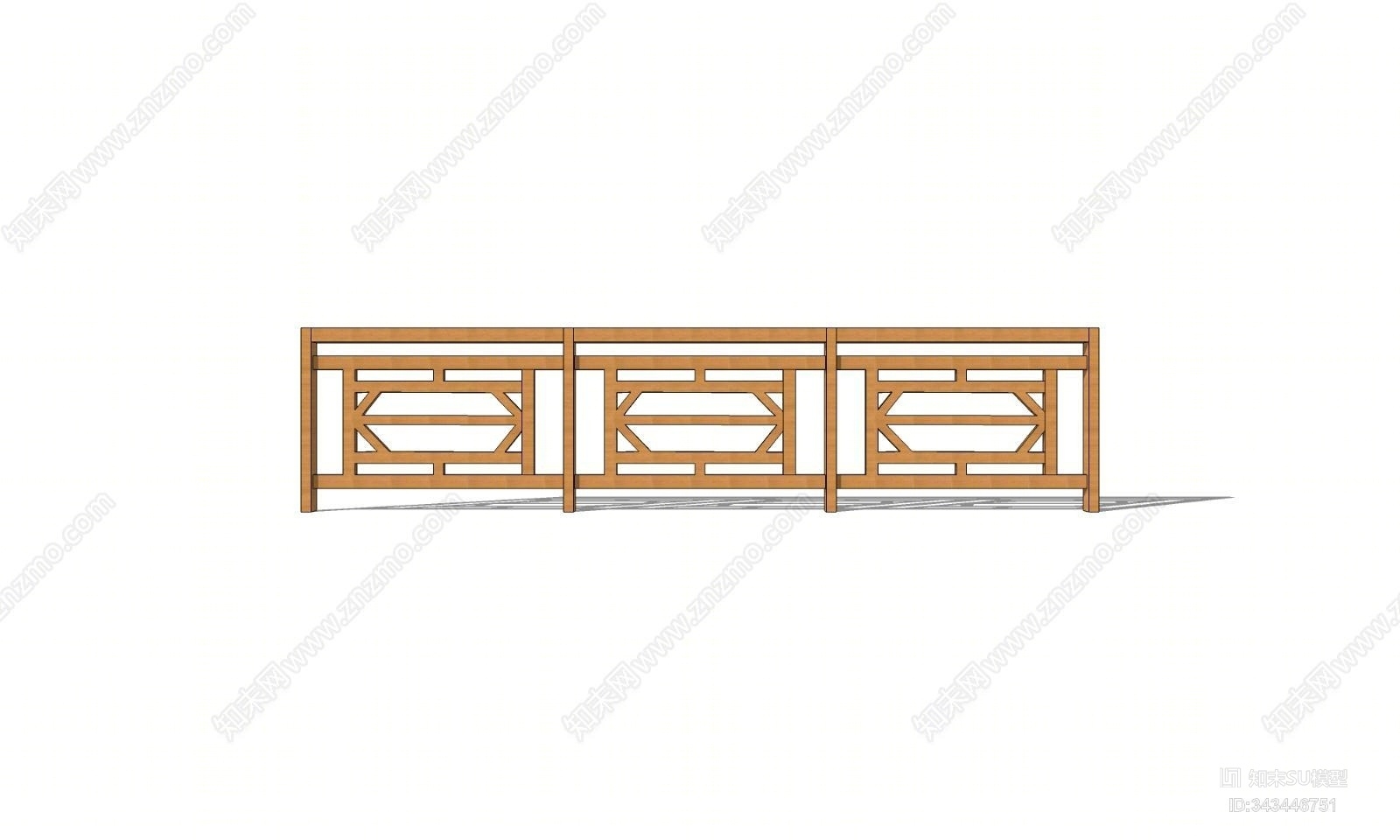 中式木质栏杆SU模型下载【ID:343446751】