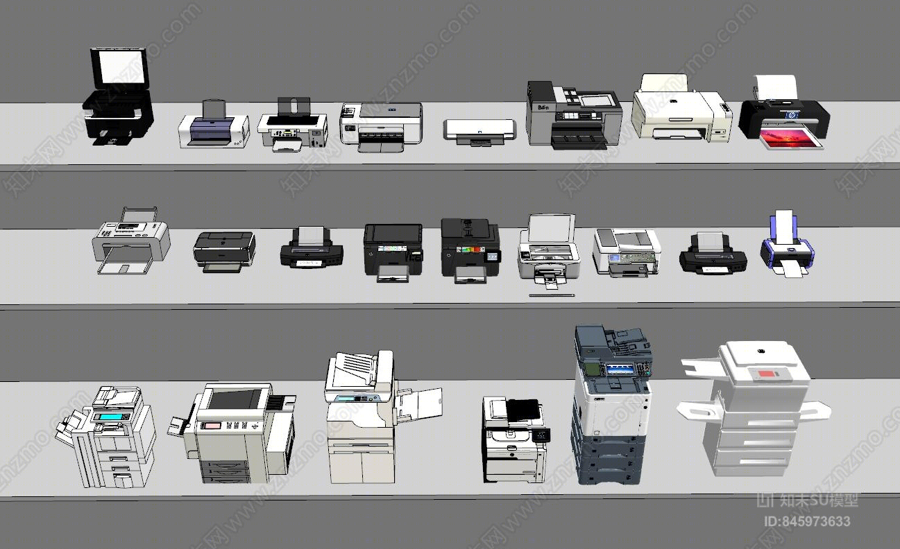 现代办公打印机复印机组合SU模型下载【ID:845973633】