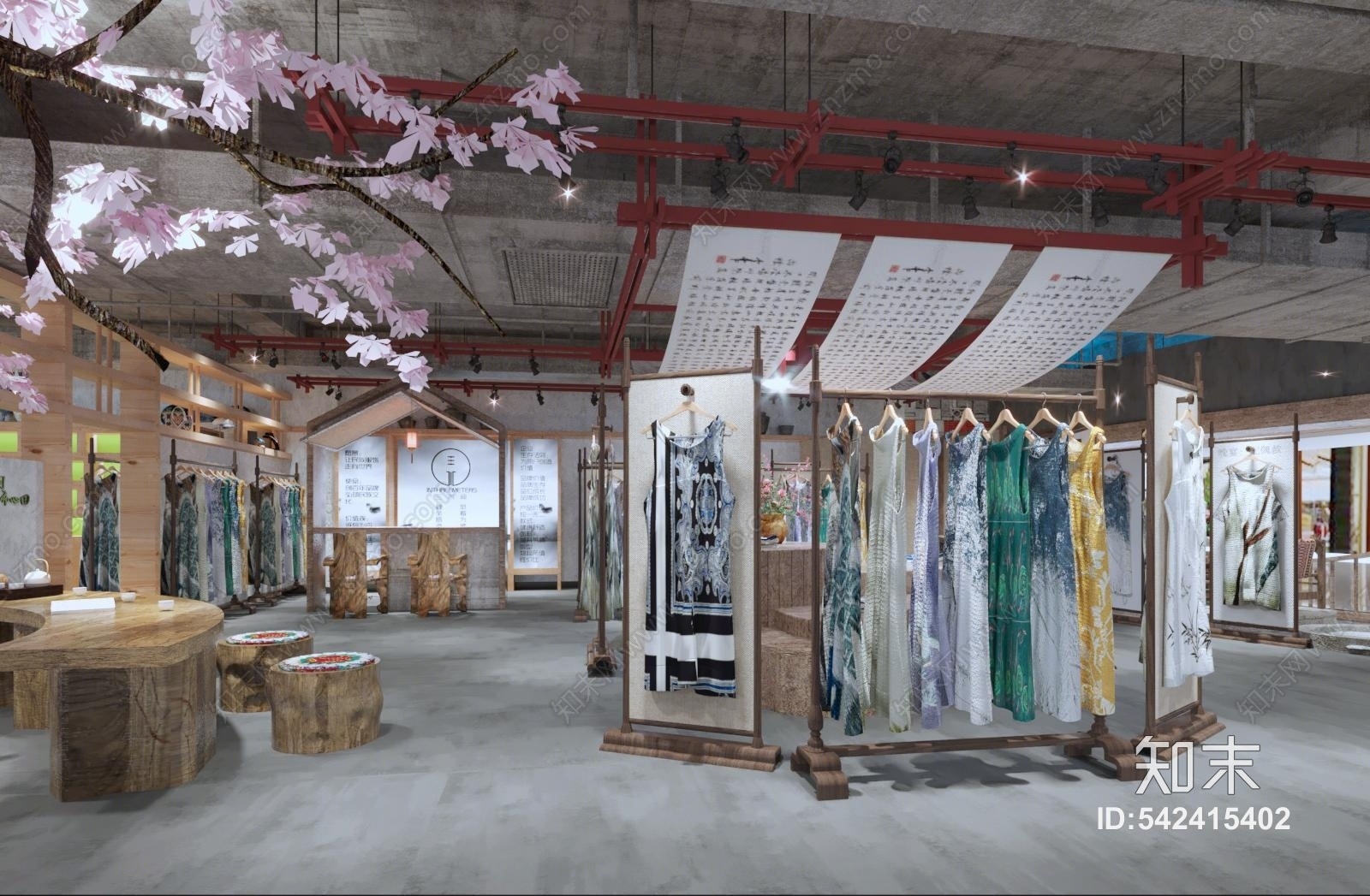 中式民族服装店3D模型下载【ID:542415402】