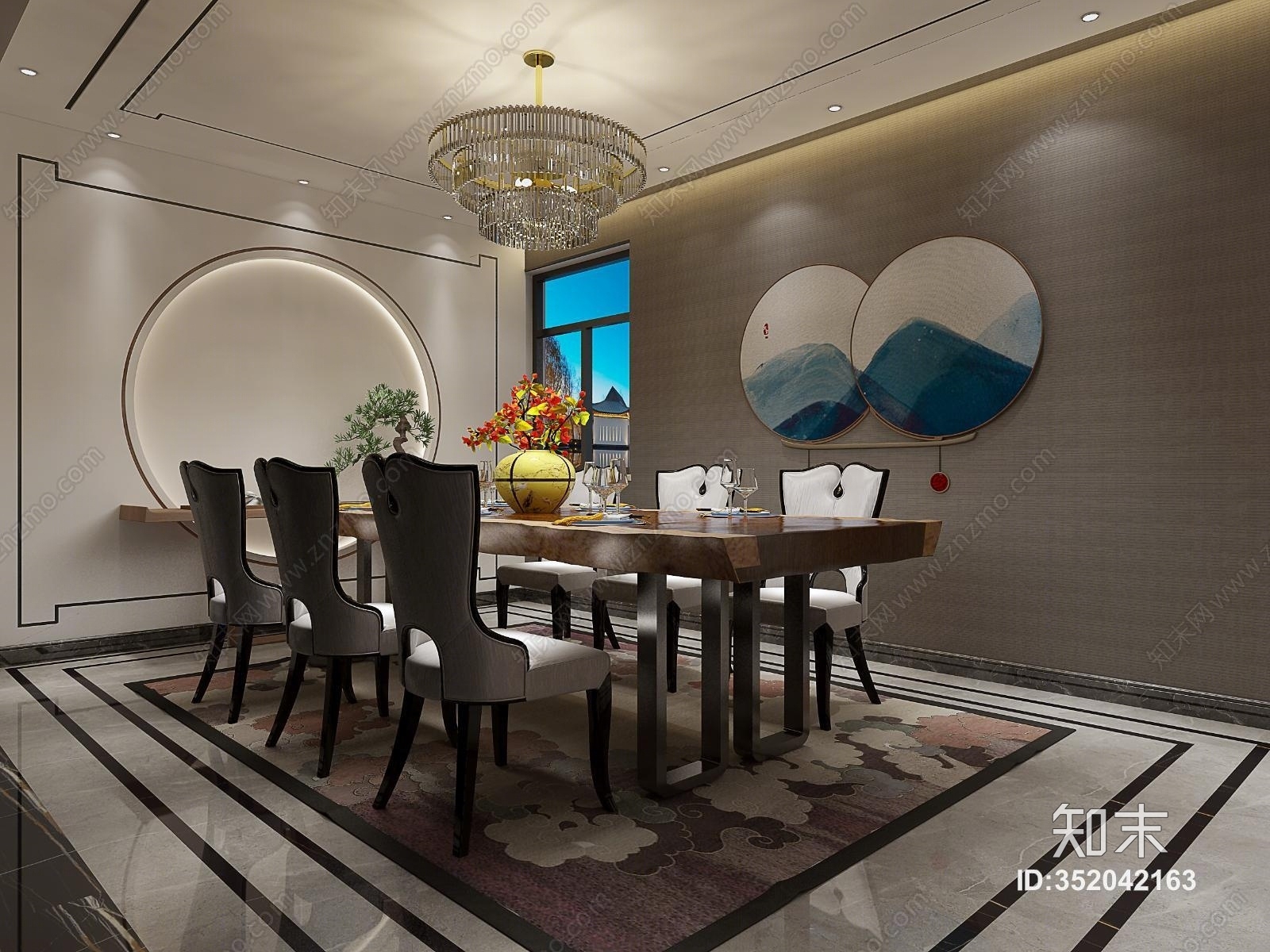 新中式餐厅3D模型下载【ID:352042163】