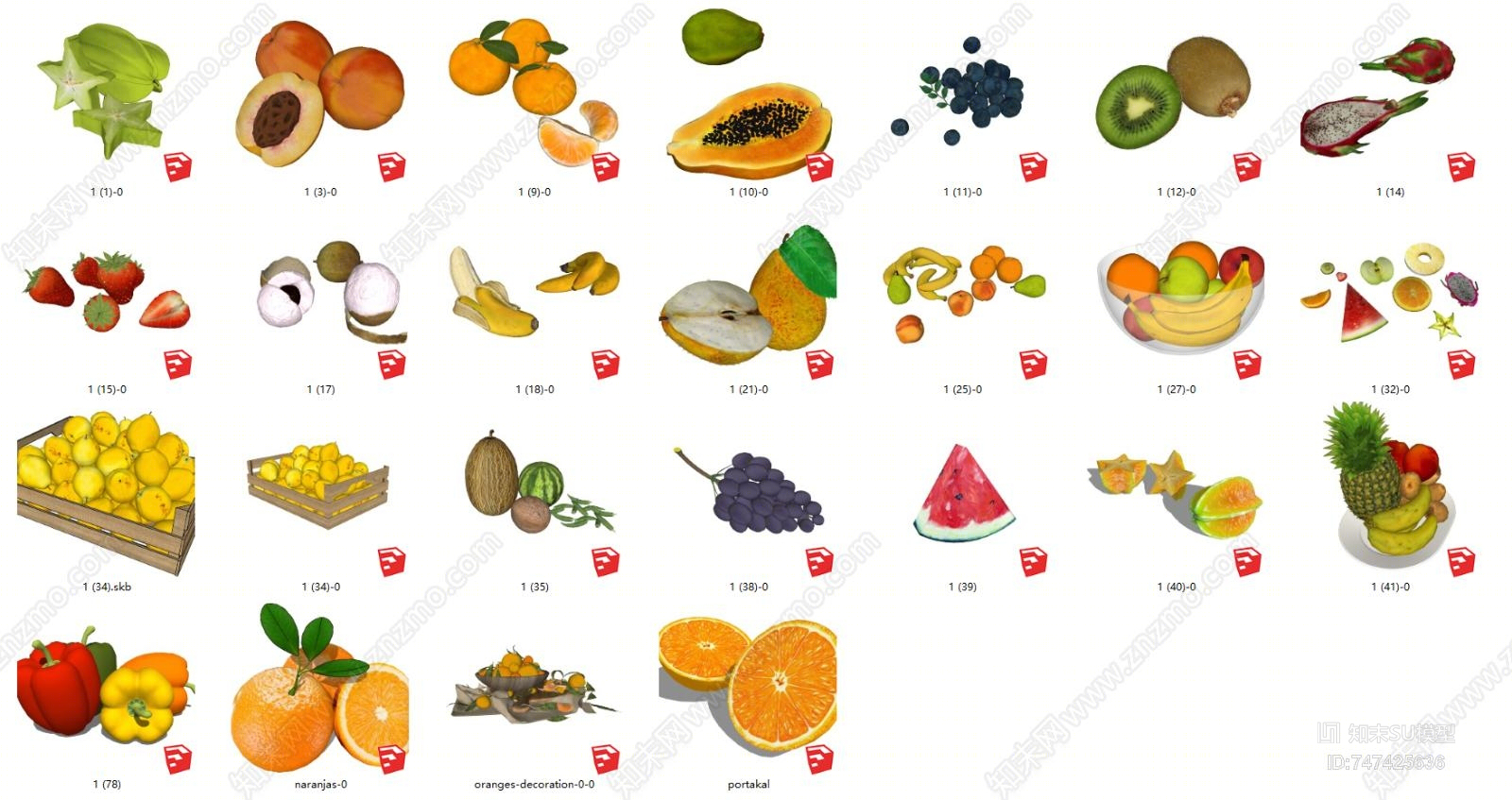 现代水果模型组合SU模型下载【ID:747425636】