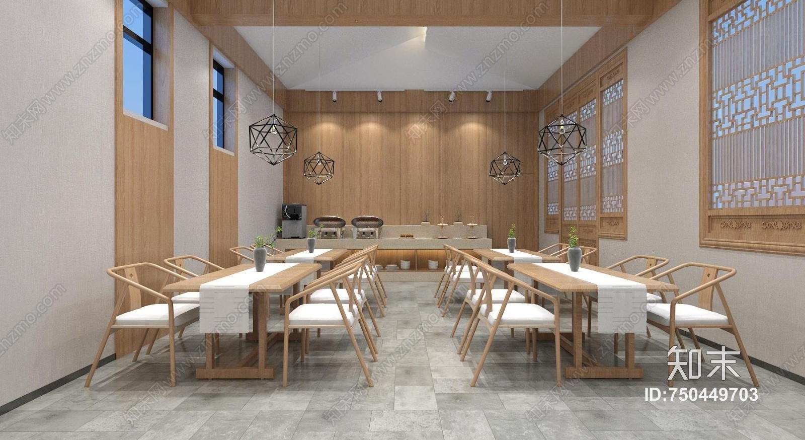 新中式食堂3D模型下载【ID:750449703】