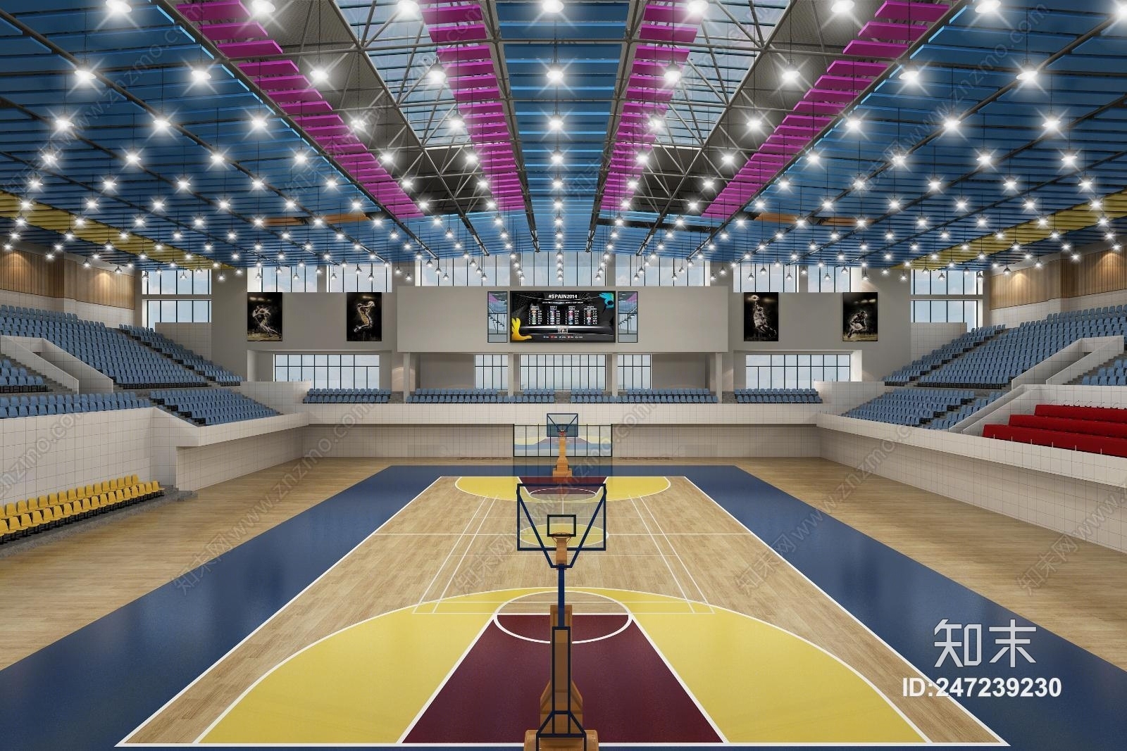 现代篮球场3D模型下载【ID:247239230】