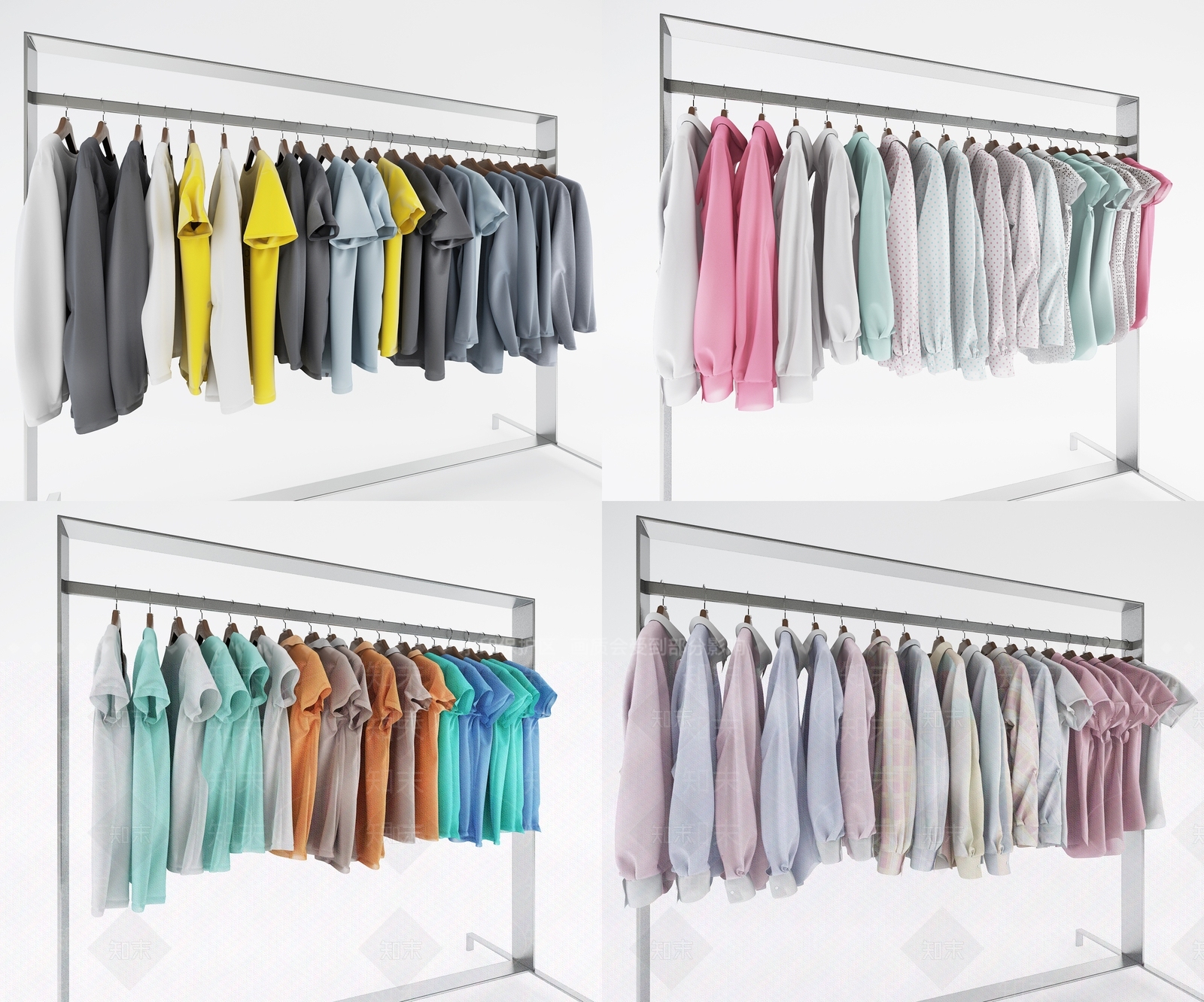 现代展示架衣服组合3D模型下载【ID:432691159】