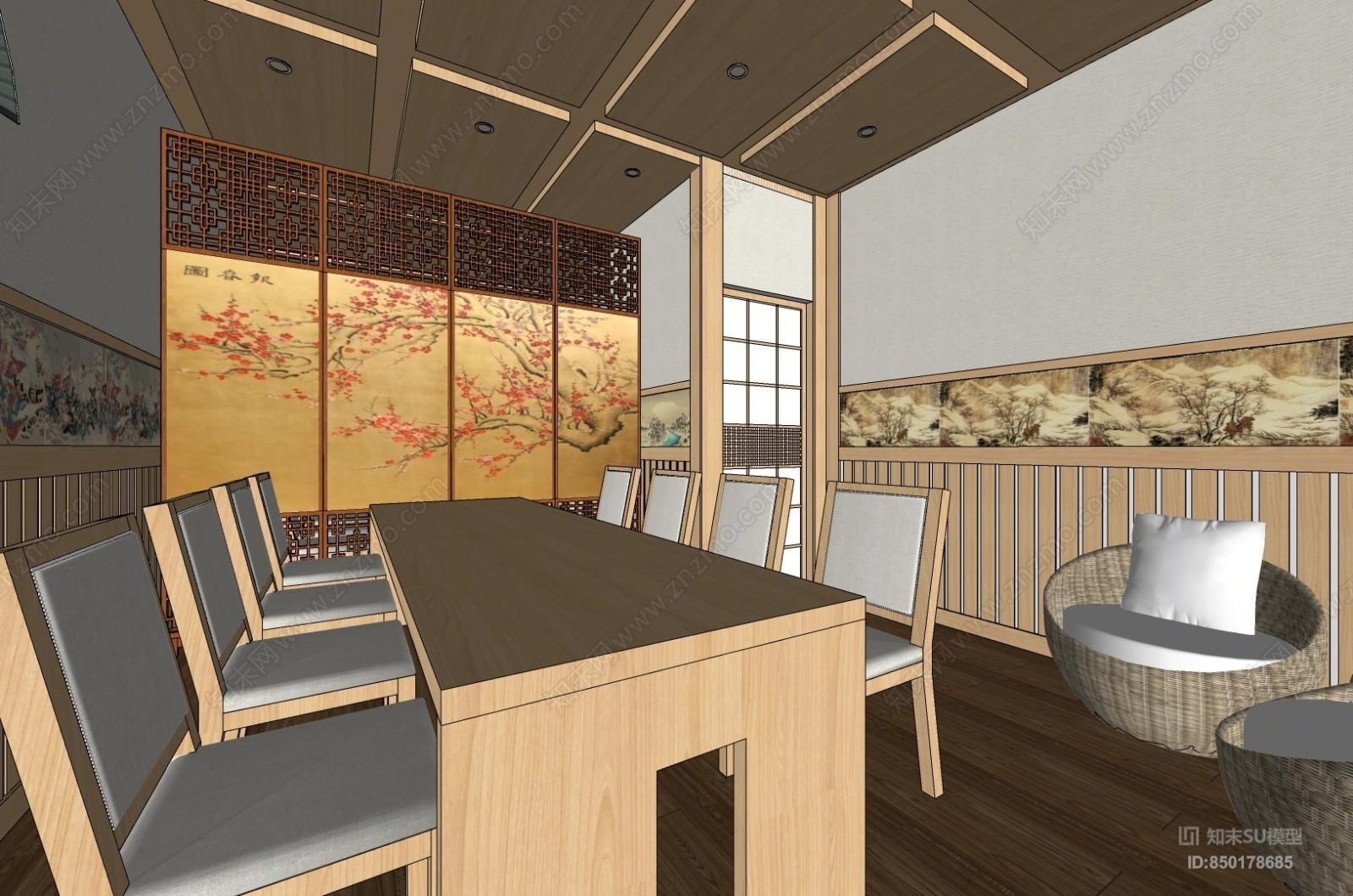 日式餐厅SU模型下载【ID:850178685】