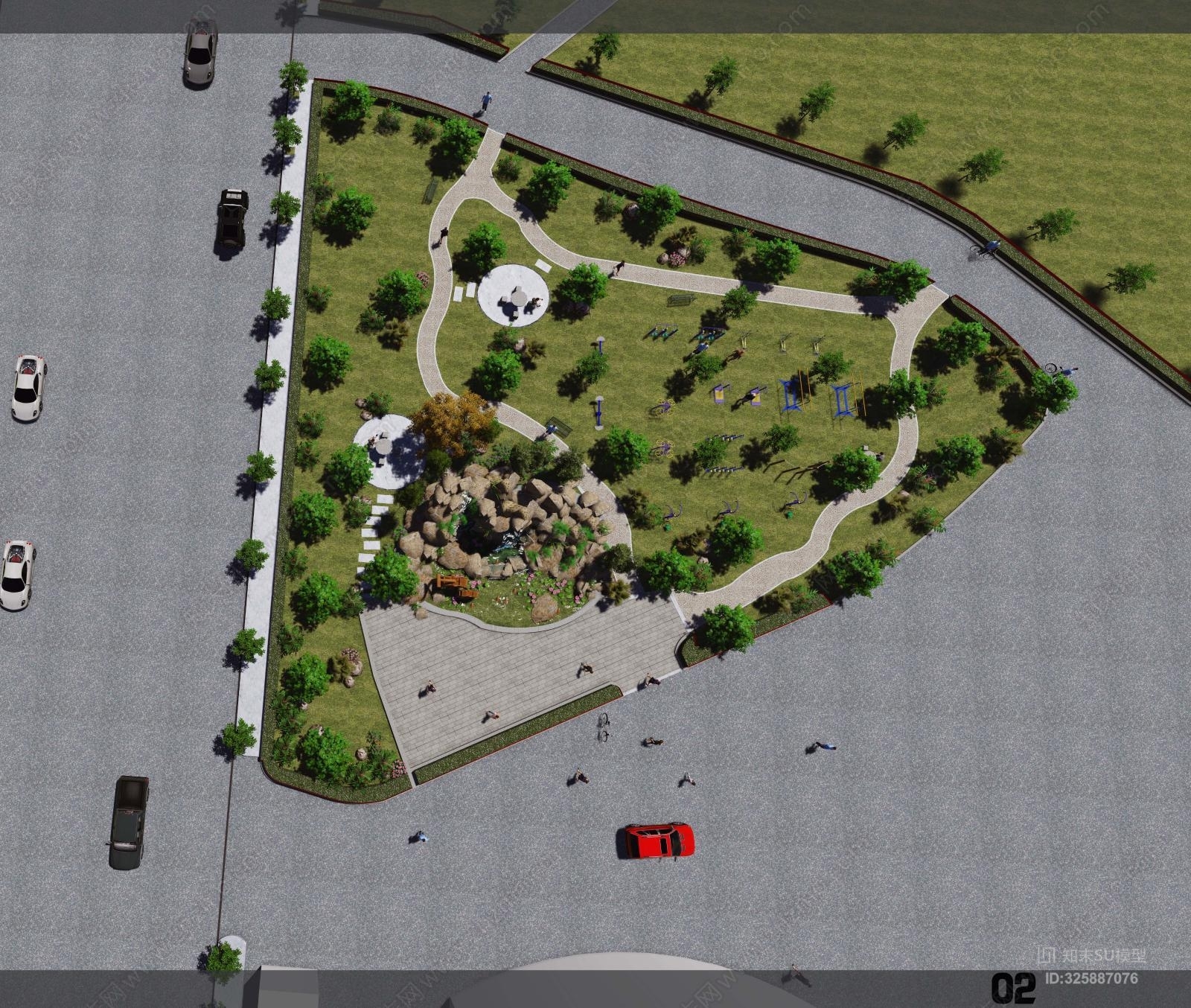 公园三角地景观规划su模型下载【id:325887076】