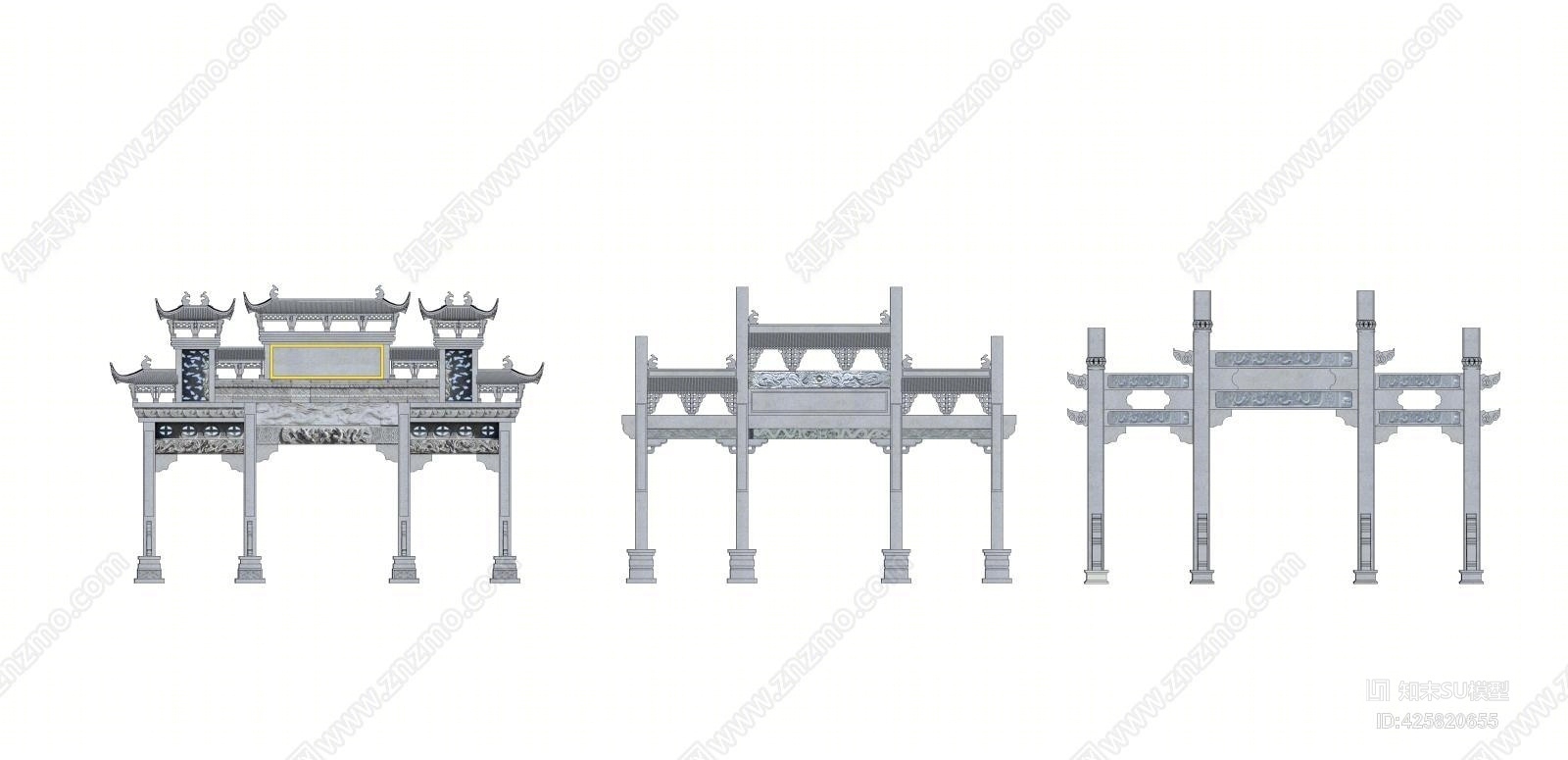 古建筑牌楼造型SU模型下载【ID:425820655】