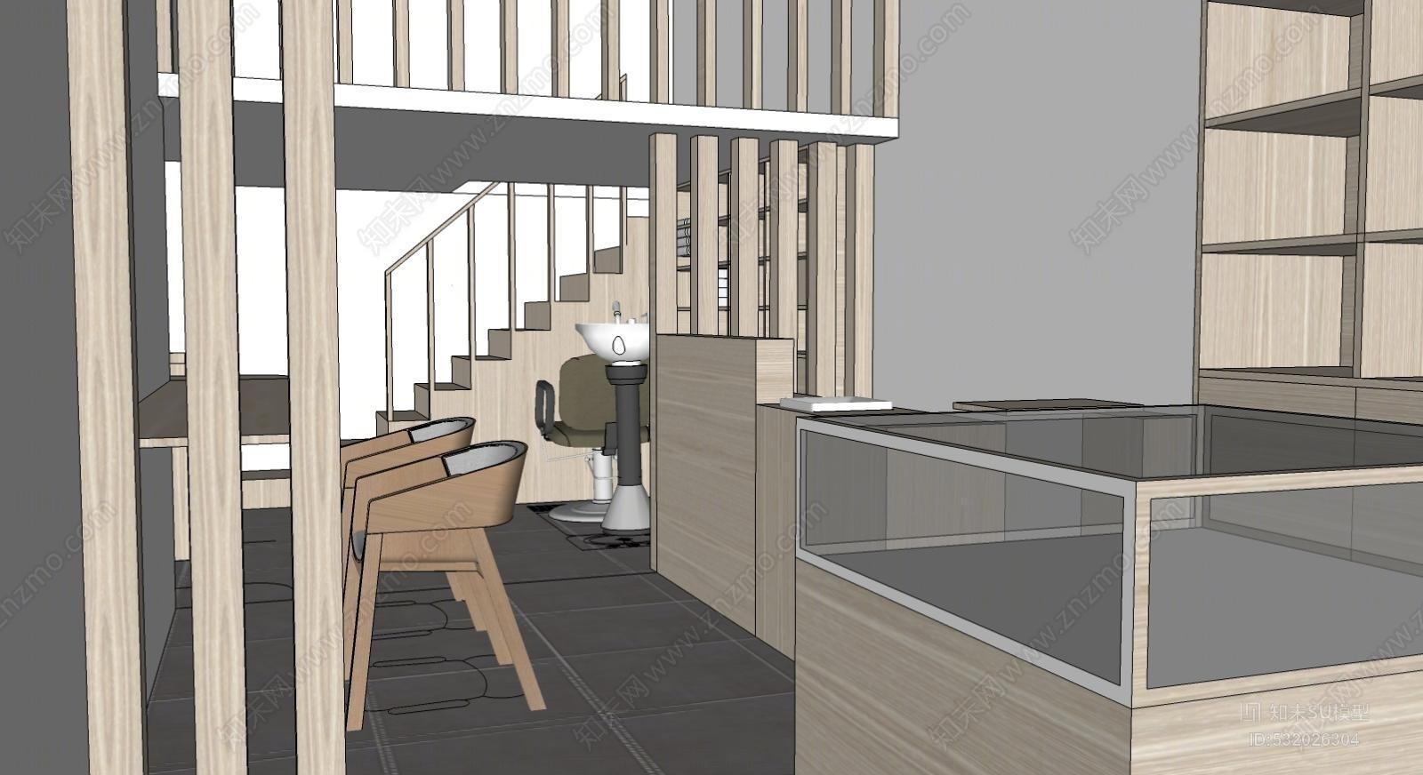日式自营理发店建筑SU模型下载【ID:532026304】