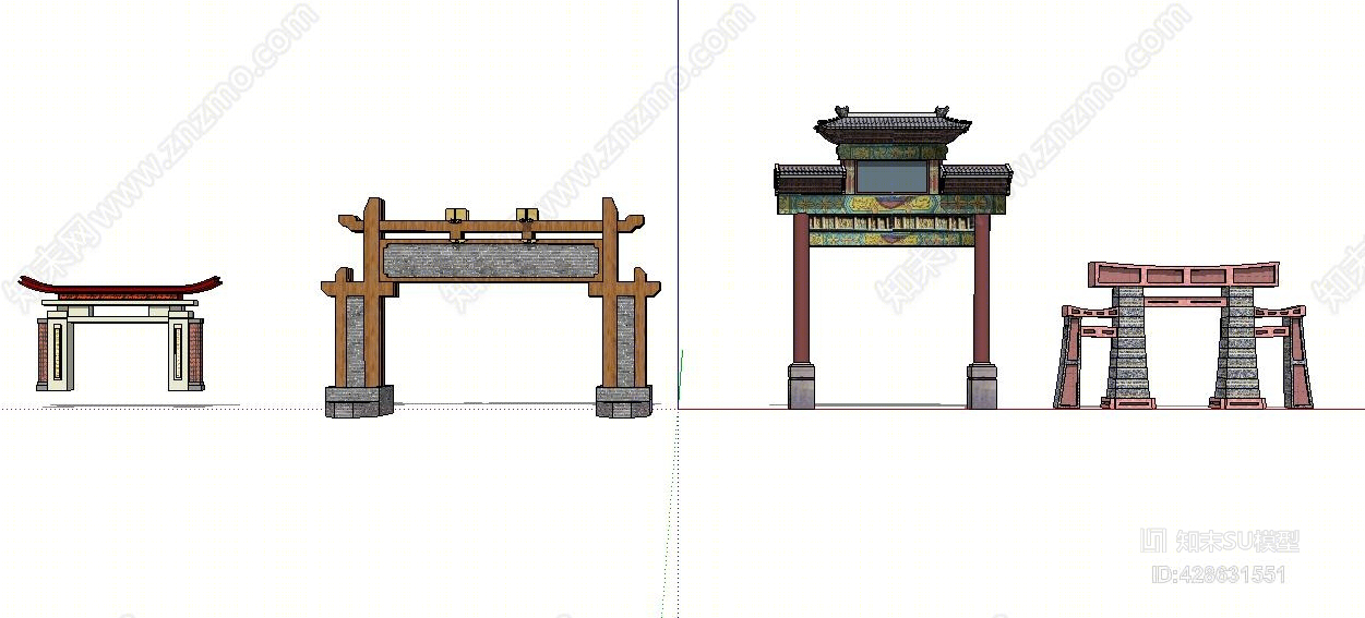 门牌坊SU模型下载【ID:428631551】