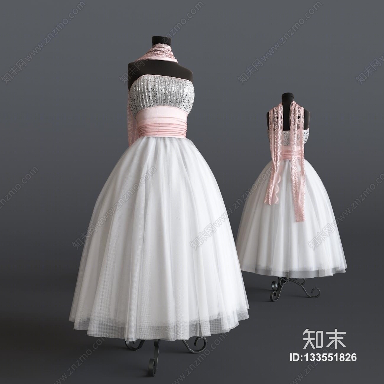 现代婚纱礼服模特3D模型下载【ID:133551826】