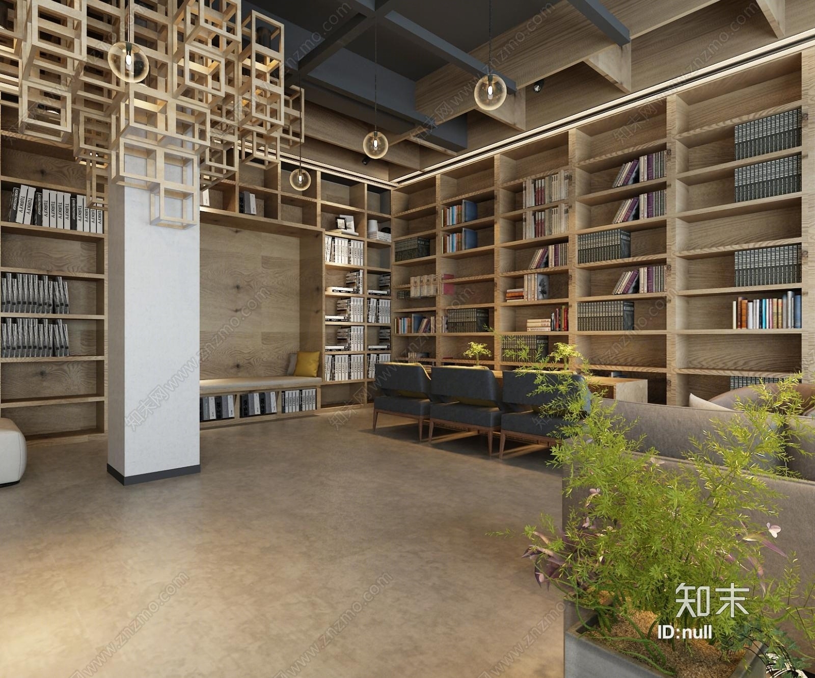 现代图书馆阅览室3D模型下载【ID:831349255】