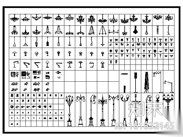 常用灯具图块集cad施工图下载【ID:161832145】