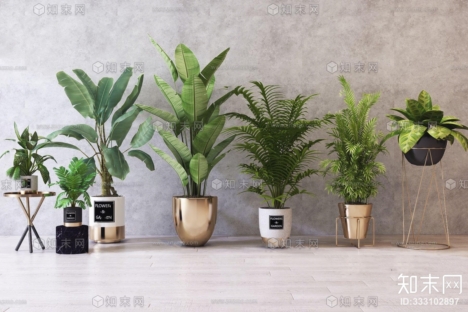 现代绿植盆栽组合3D模型下载【ID:333102897】