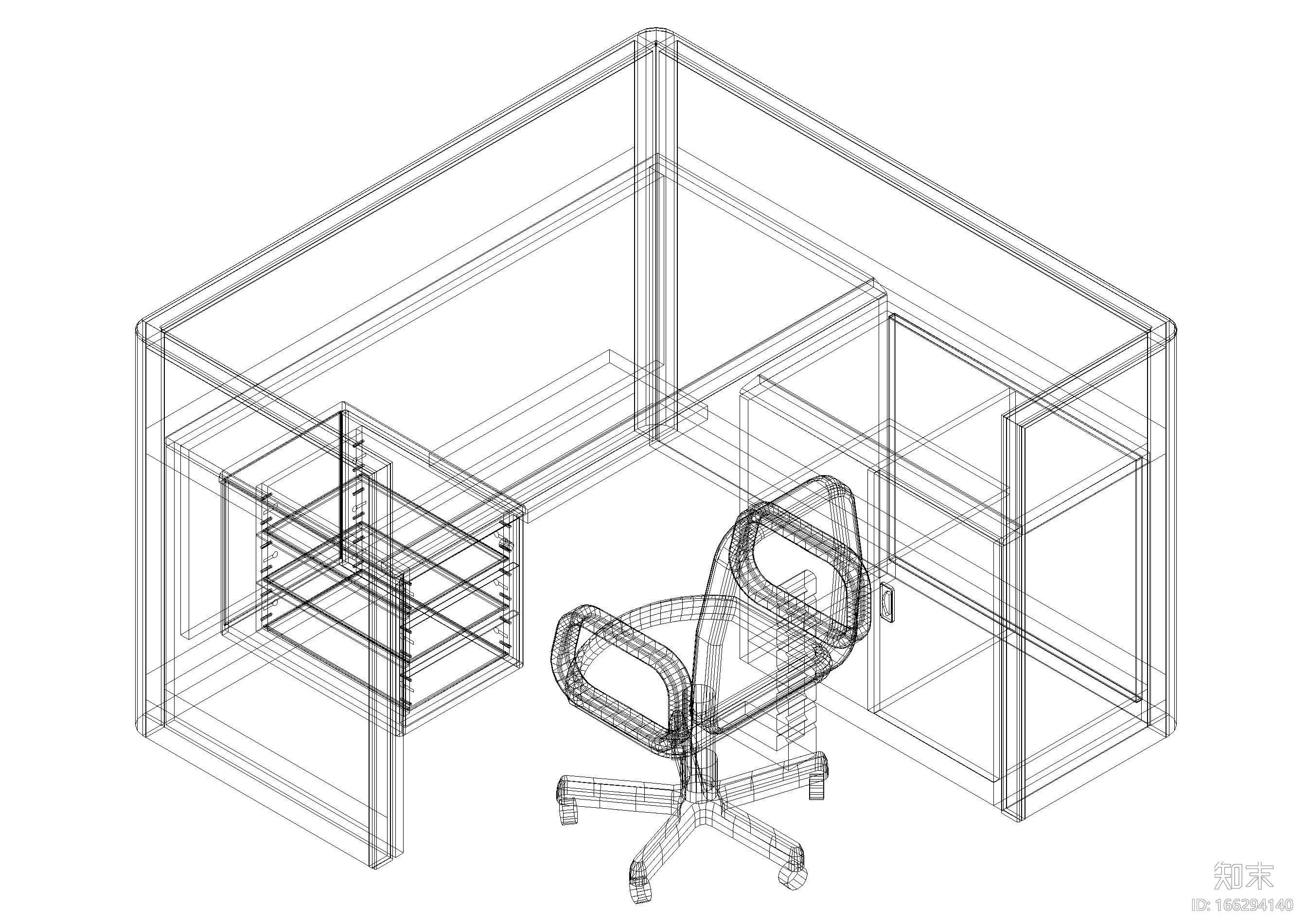 屏风办公桌CAD模型施工图下载【ID:166294140】