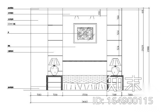 床头墙面立面图块cad施工图下载【ID:164900115】