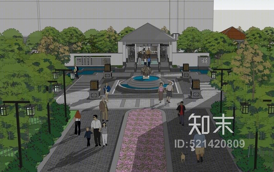 中式广场景观SU模型下载【ID:521420809】