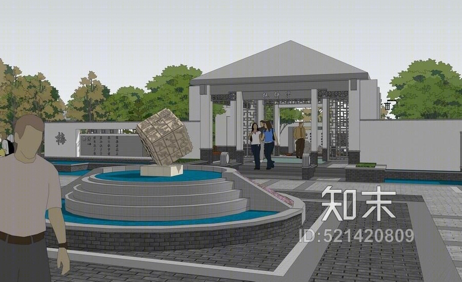 中式广场景观SU模型下载【ID:521420809】