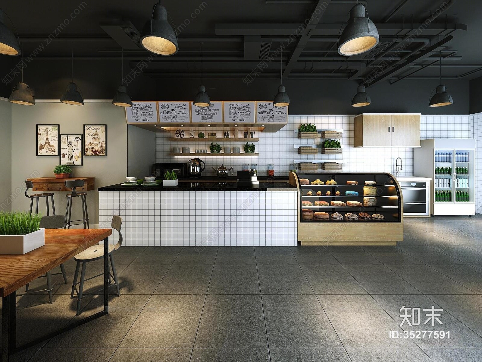 现代工业风格餐厅3D模型下载【ID:35277591】