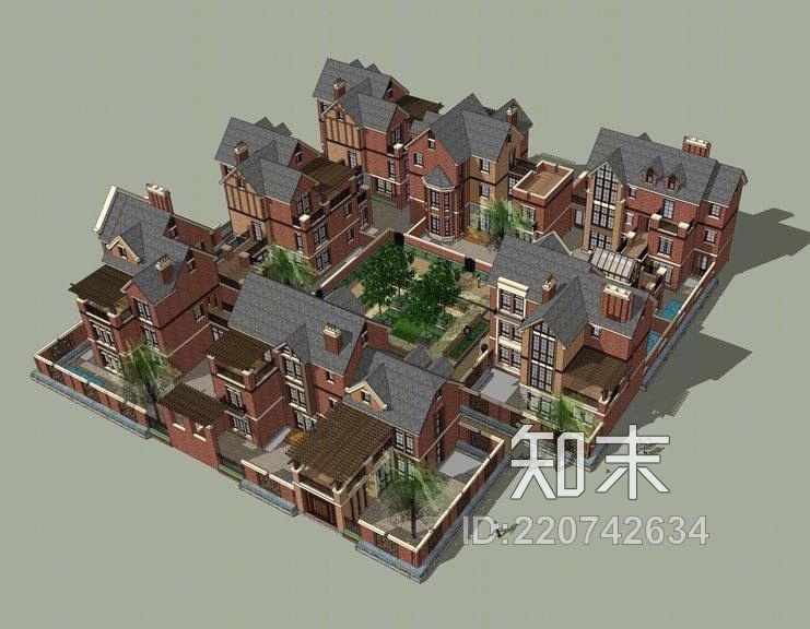 英式别墅合院SU模型下载【ID:220742634】