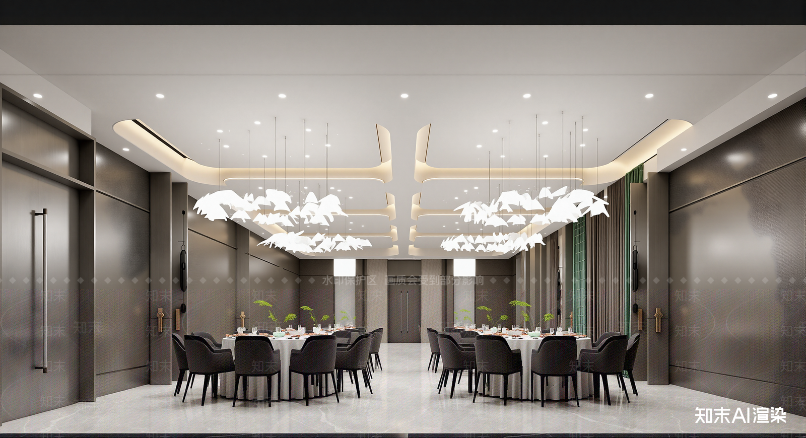 现代酒店餐厅3D模型渲染效果图