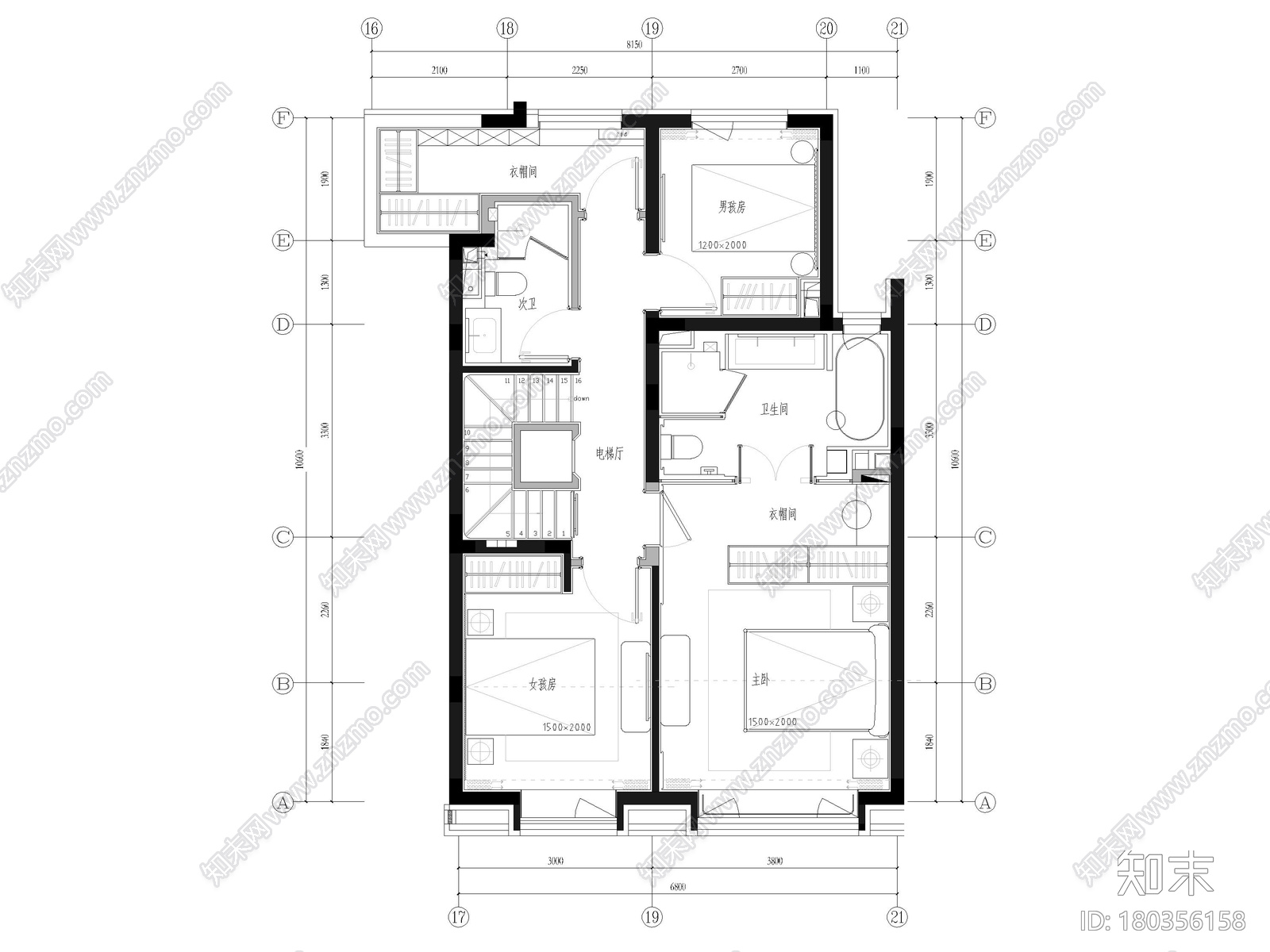 [天津]237㎡三居室下叠别墅装修设计施工图施工图下载【ID:180356158】