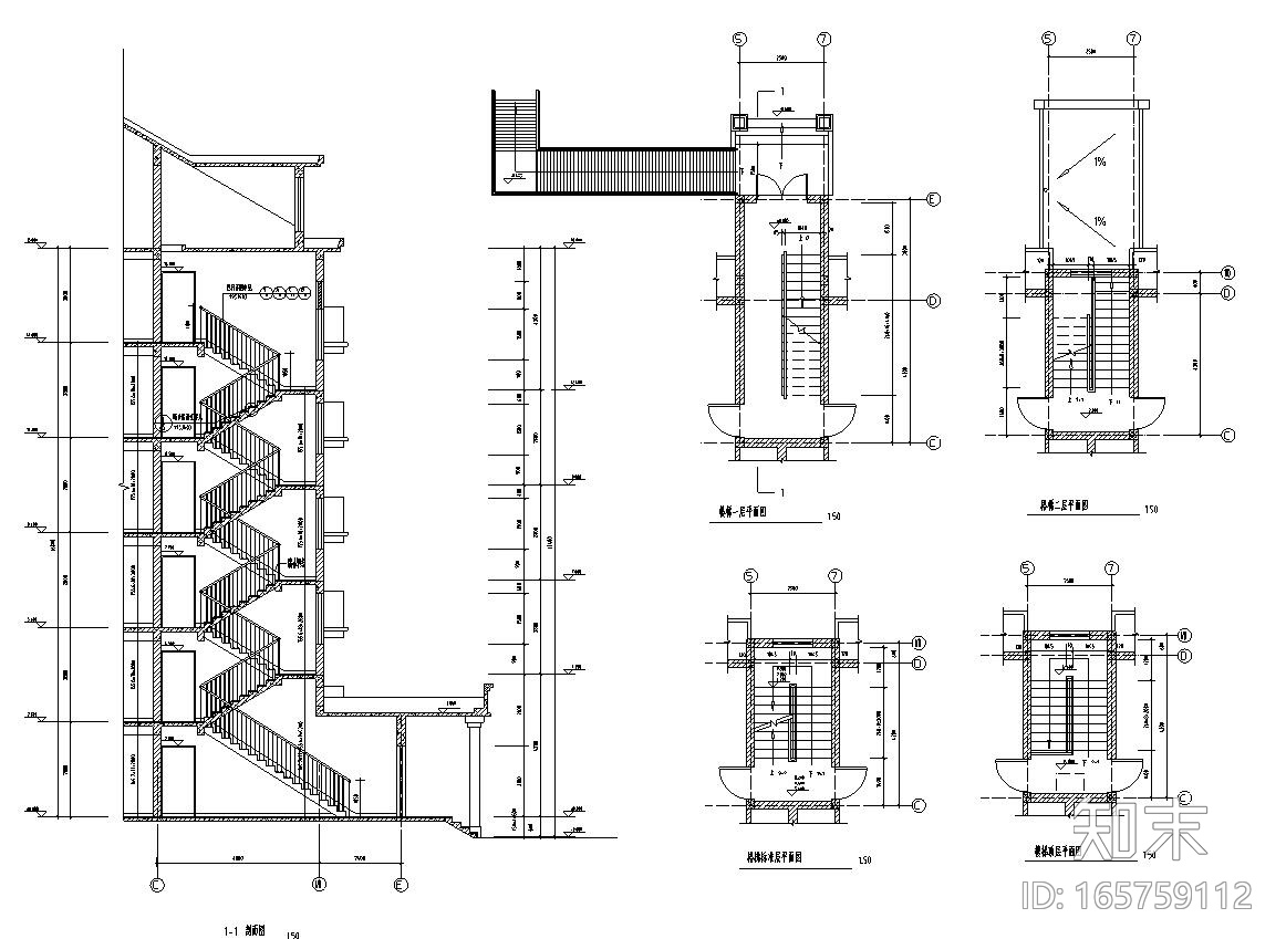 六层阁楼一梯二户住宅楼设计图施工图下载【ID:165759112】