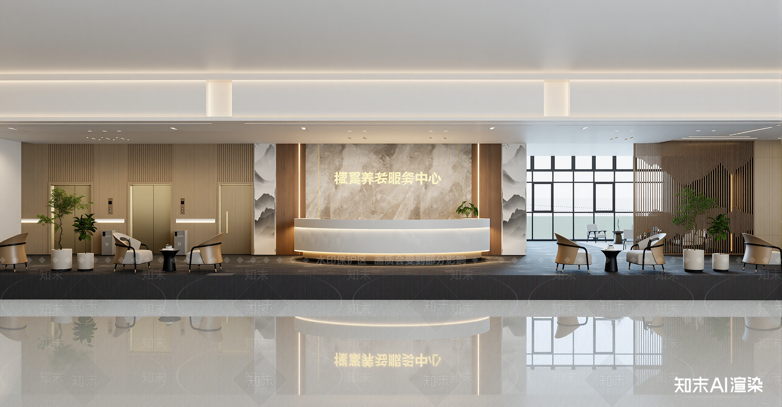 新中式酒店大堂SU模型下载【ID:1216069456】